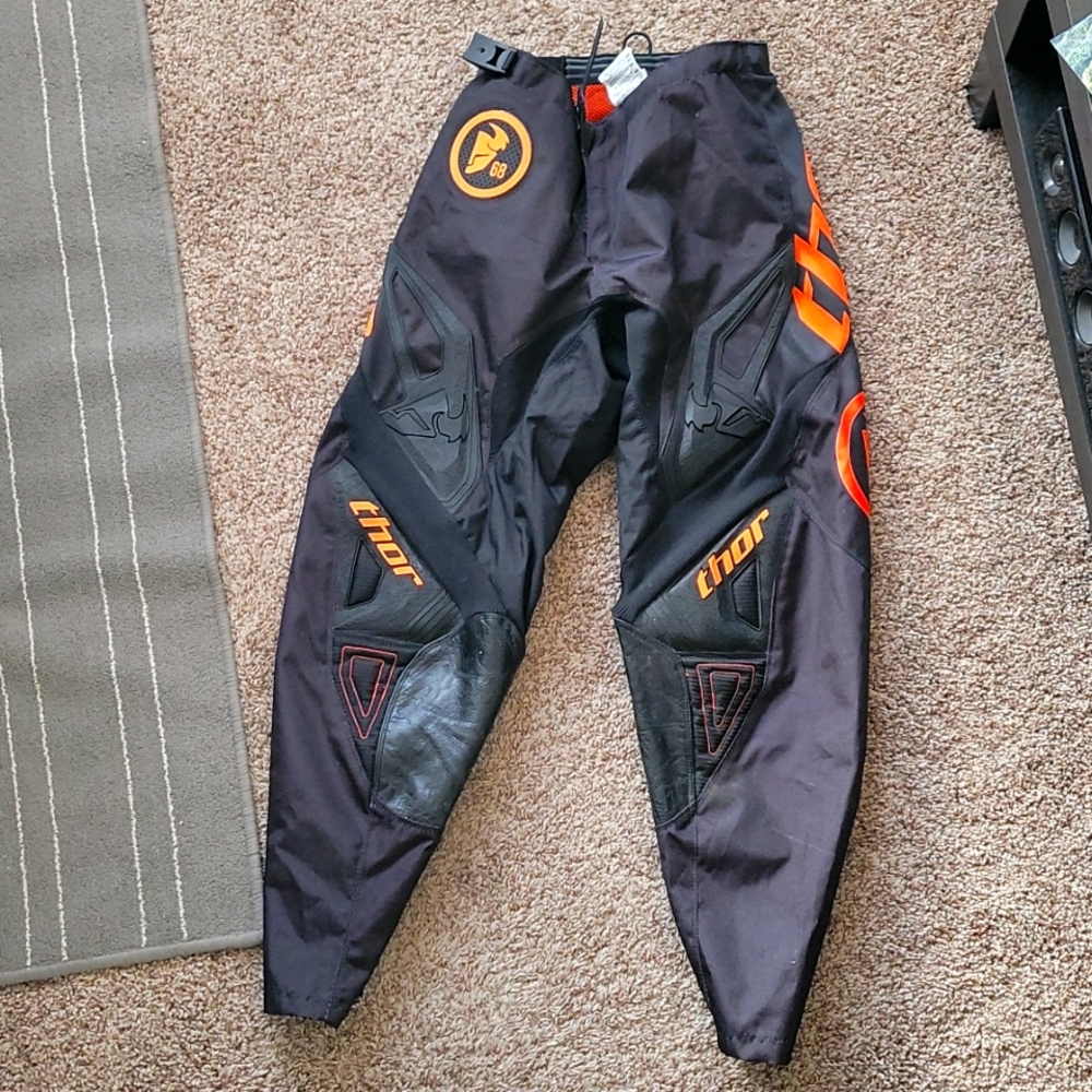 Thor 68 Phase Motorcycle Riding Pants, size 30, black and orange